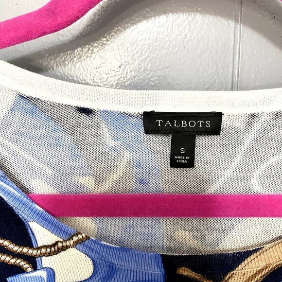 Talbots Navy Nautical Status Print Crewneck Long Sleeve Classic Preppy Sweater S - Picture 4 of 7